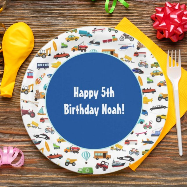 Little Boy Cars Vehicle Pattern Kid Birthday Party Paper Plate (Creator Uploaded)