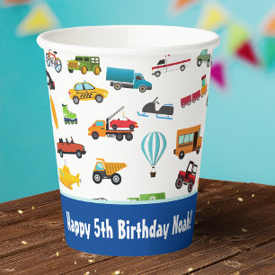 Little Boy Cars Vehicle Pattern Kid Happy Birthday Paper Cups