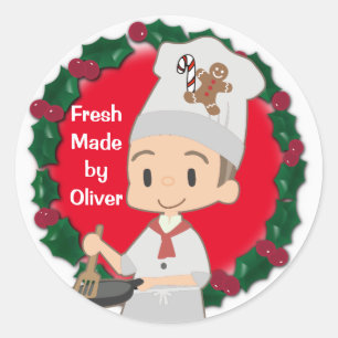 Little Boy Chef Christmas Classic Round Sticker