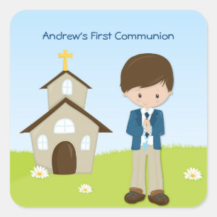Little Boy, Church, First Communion Square Sticker