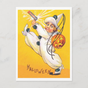 Little boy clown celebrating Halloween, vintage Postcard