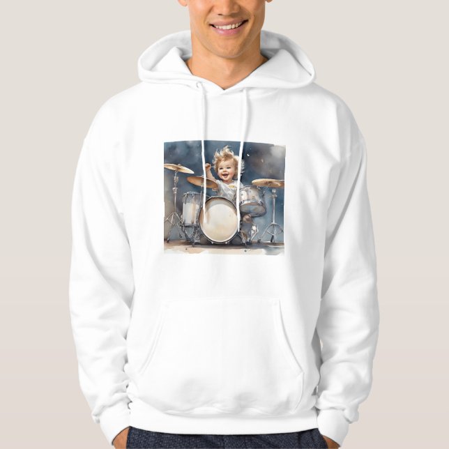 Little Boy Drummer Watercolor Illustration Artwork Hoodie (Front)