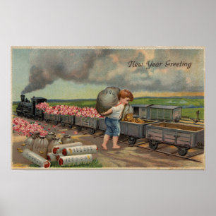 Little Boy Dumping Money in Train Poster