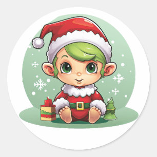 Little Boy Elf Xmas Magic Classic Round Sticker