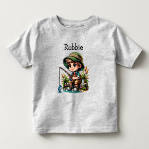 Little Boy Fishing Cartoon Personalised Toddler T-Shirt