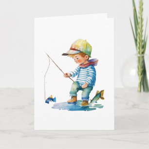 Little Boy Fishing Illustration   Birthday Card