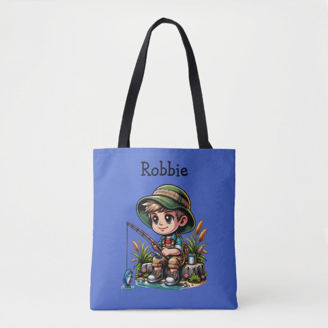 Little Boy Fishing Personalised Tote Bag (Front)