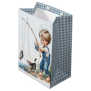 Little Boy Fishing With a Kitten Medium Gift Bag