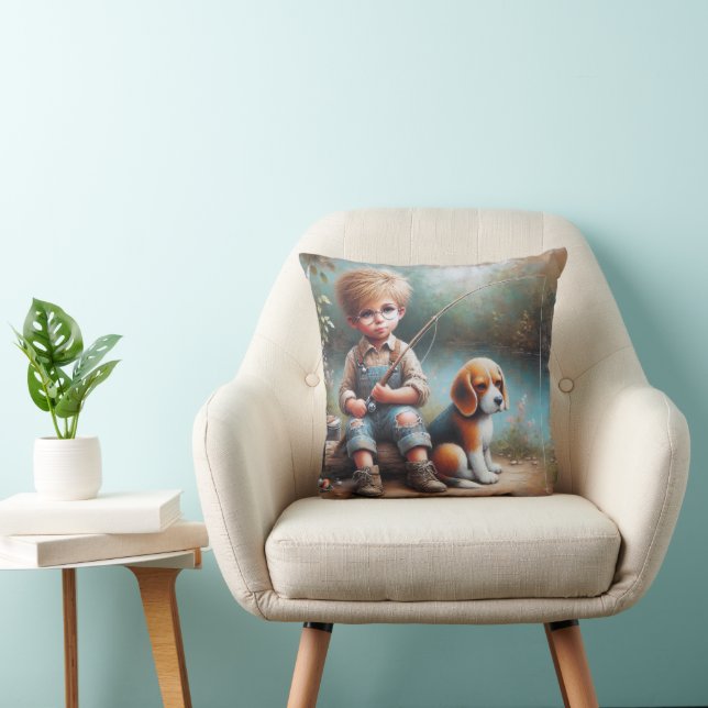 Little Boy Fishing With His Beagle Cushion (Chair)