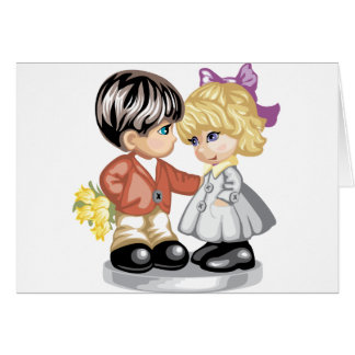 Little boy giving a little girl flowers