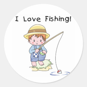 Little Boy I Love Fishing Classic Round Sticker