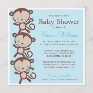 LITTLE BOY MONKEYS   BABY SHOWER INVITATION