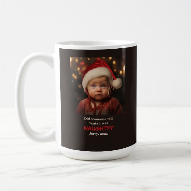 Little Boy Naughty List Christmas Photo Coffee Mug (Left)