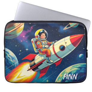 Little Boy on a Rocket Ship Flying through Space Laptop Sleeve