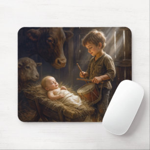 Little Boy Playing His Drum for Baby in Manger Mouse Mat