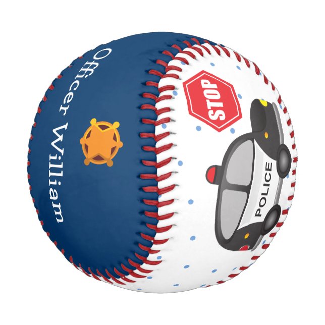 Little Boy Police Officer and Car Baseball (Angled)