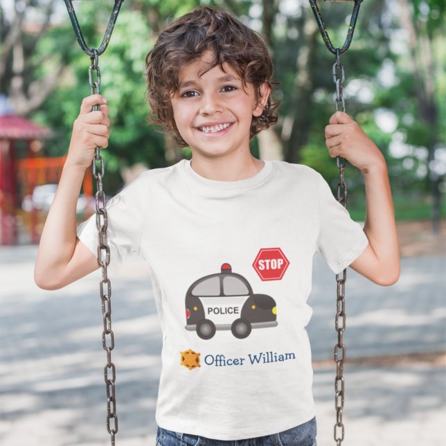 Little Boy Police Officer and Car Kid T-Shirt (Creator Uploaded)