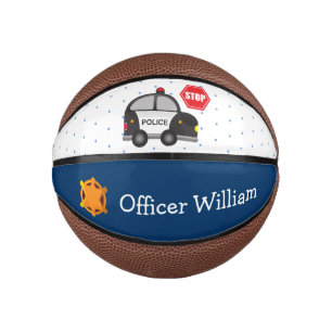 Little Boy Police Officer and Car Mini Basketball