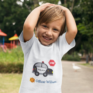 Little Boy Police Officer and Car Toddler T-Shirt