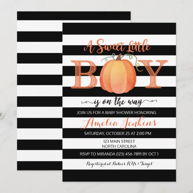 Little Boy Pumpkin Fall Baby Shower Invitation (Front/Back)