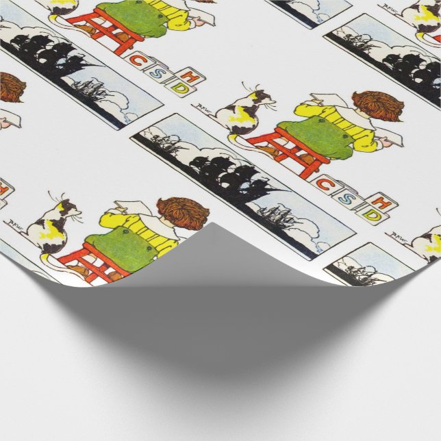 Little boy reading wrapping paper (Corner)