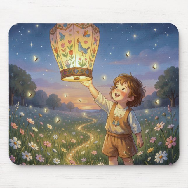 Little Boy Releasing a Chinese Lantern Mouse Mat (Front)