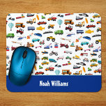 Little Boy Things That Move Vehicle Car Kid Mouse Mat<br><div class="desc">Add a fun touch to your little boy's school year with this adorable custom mouse pad that celebrates all things that move: fire trucks, police cars, helicopters and planes, trains, taxis, construction vehicles, and more! Add your son's name for a personal touch. This kid mouse pad makes a fun personalized...</div>