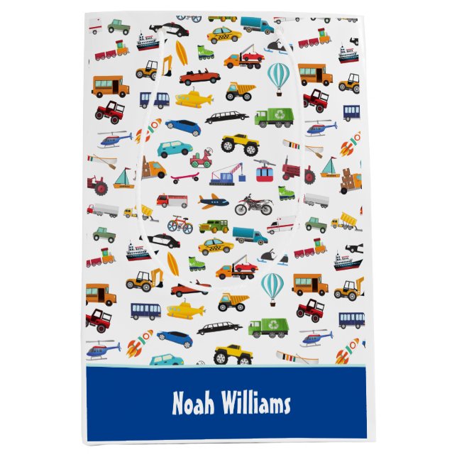 Little Boy Things That Move Vehicle Cars Kid Medium Gift Bag (Front)
