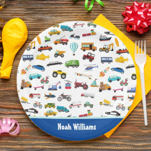 Little Boy Things That Move Vehicle Cars Kid Paper Plate