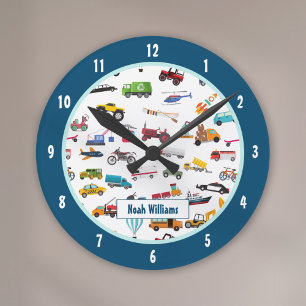 Little Boy Things That Move Vehicle Cars Kid Round Clock