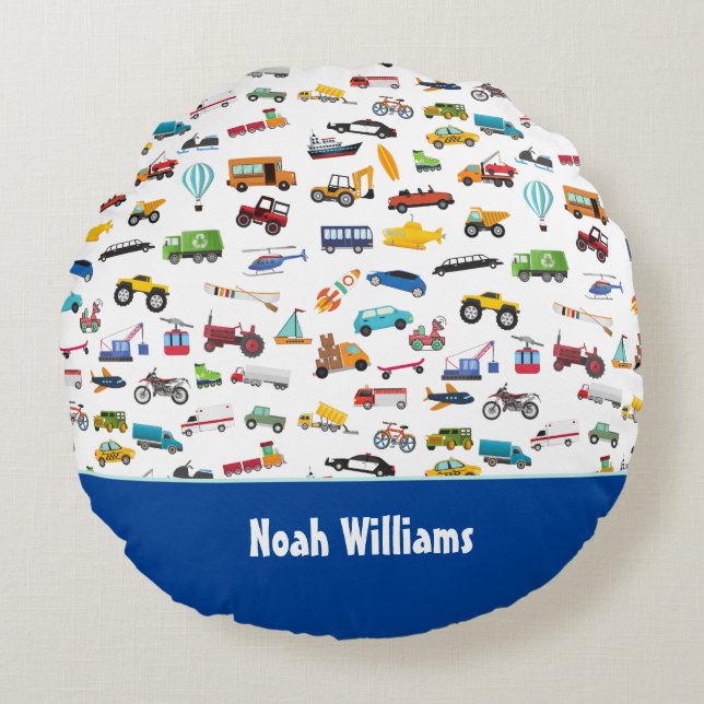 Little Boy Things That Move Vehicle Cars Kid Round Cushion (Front)