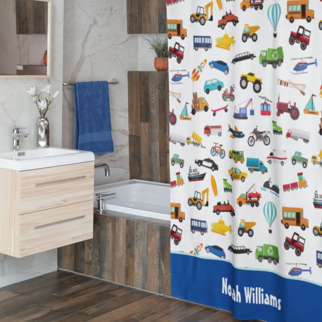 Little Boy Things That Move Vehicle Cars Kid Shower Curtain (Creator Uploaded)
