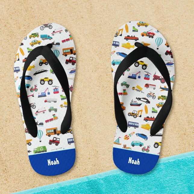 Little Boy Things That Move Vehicle Cars Pattern Kid's Flip Flops (Creator Uploaded)