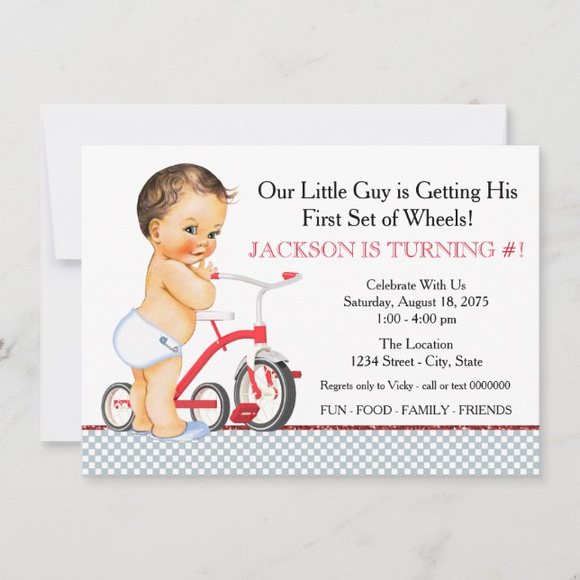 Little Boy Tricycle Birthday Party Invitation (Front)