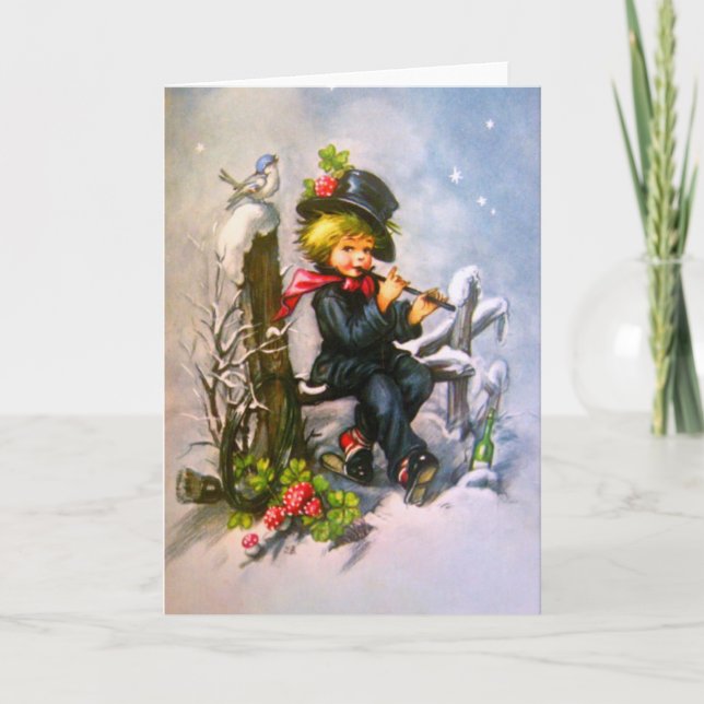 Little Boy with Flute Holiday Card (Front)
