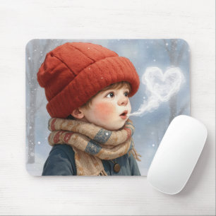 Little Boy with Frosty Heart Breath Mouse Mat