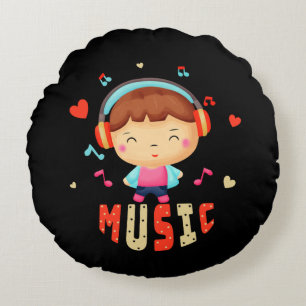 Little boy with music round cushion