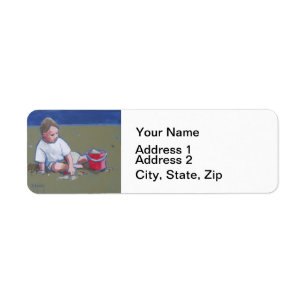 Little Boy with Sandcastle and Beach Bucket