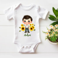 Little boy with sunflowers