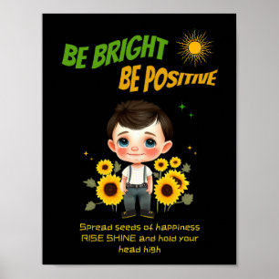 Little boy with sunflowers poster