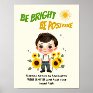 Little boy with sunflowers poster