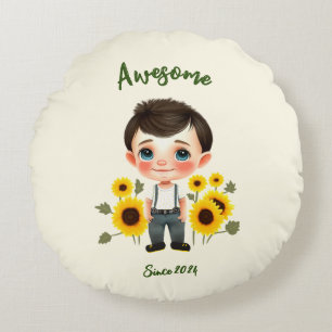 Little boy with sunflowers round cushion
