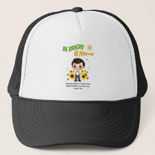 Little boy with sunflowers trucker hat (Front)