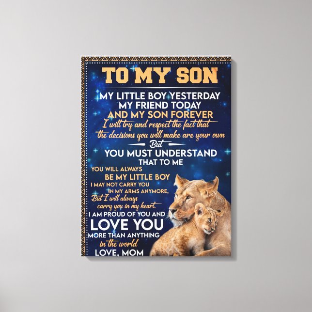 Little Boy Yesterday Friend Today-Lion Mum To Son Canvas Print (Front)
