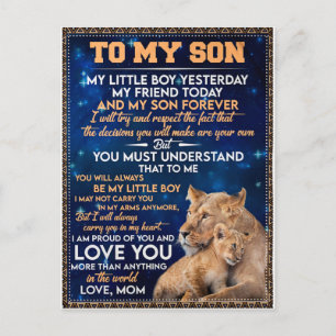 Little Boy Yesterday Friend Today-Lion Mum To Son  Postcard