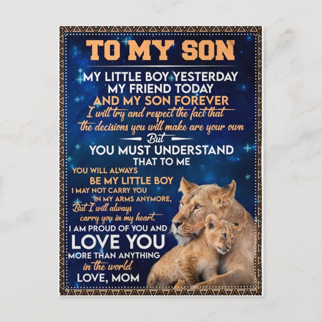 Little Boy Yesterday Friend Today-Lion Mum To Son  Postcard (Front)