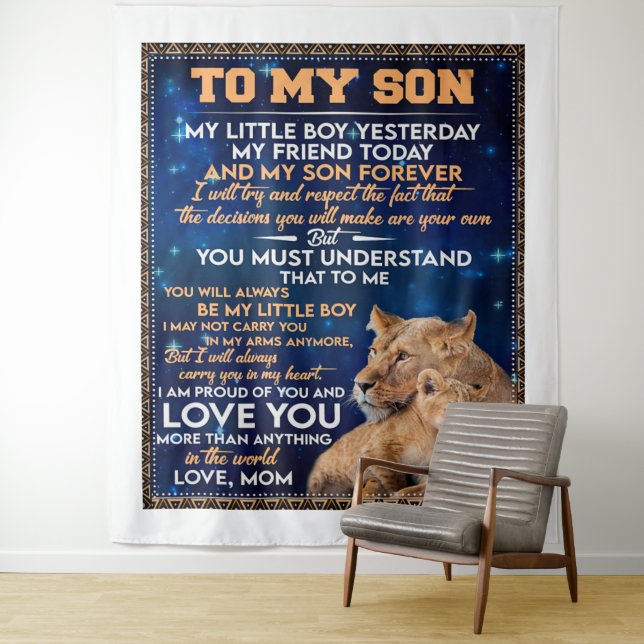 Little Boy Yesterday Friend Today-Lion Mum To Son  Tapestry (In Situ)