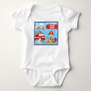 Little Boy's Cartoon Fireman with First Name Baby Bodysuit