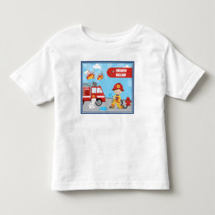 Little Boy's Cartoon Fireman with First Name Toddler T-Shirt