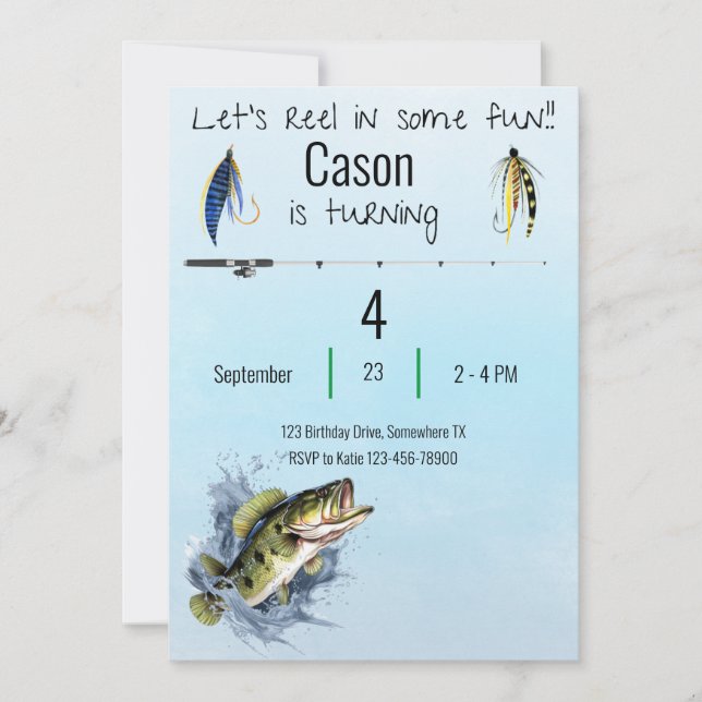 Little Boys Editable Fishing Party Invitation  (Front)